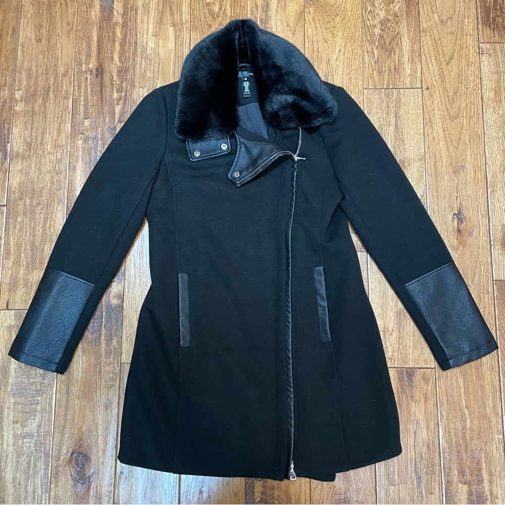 Aqua Faux Fur & Leather Coat